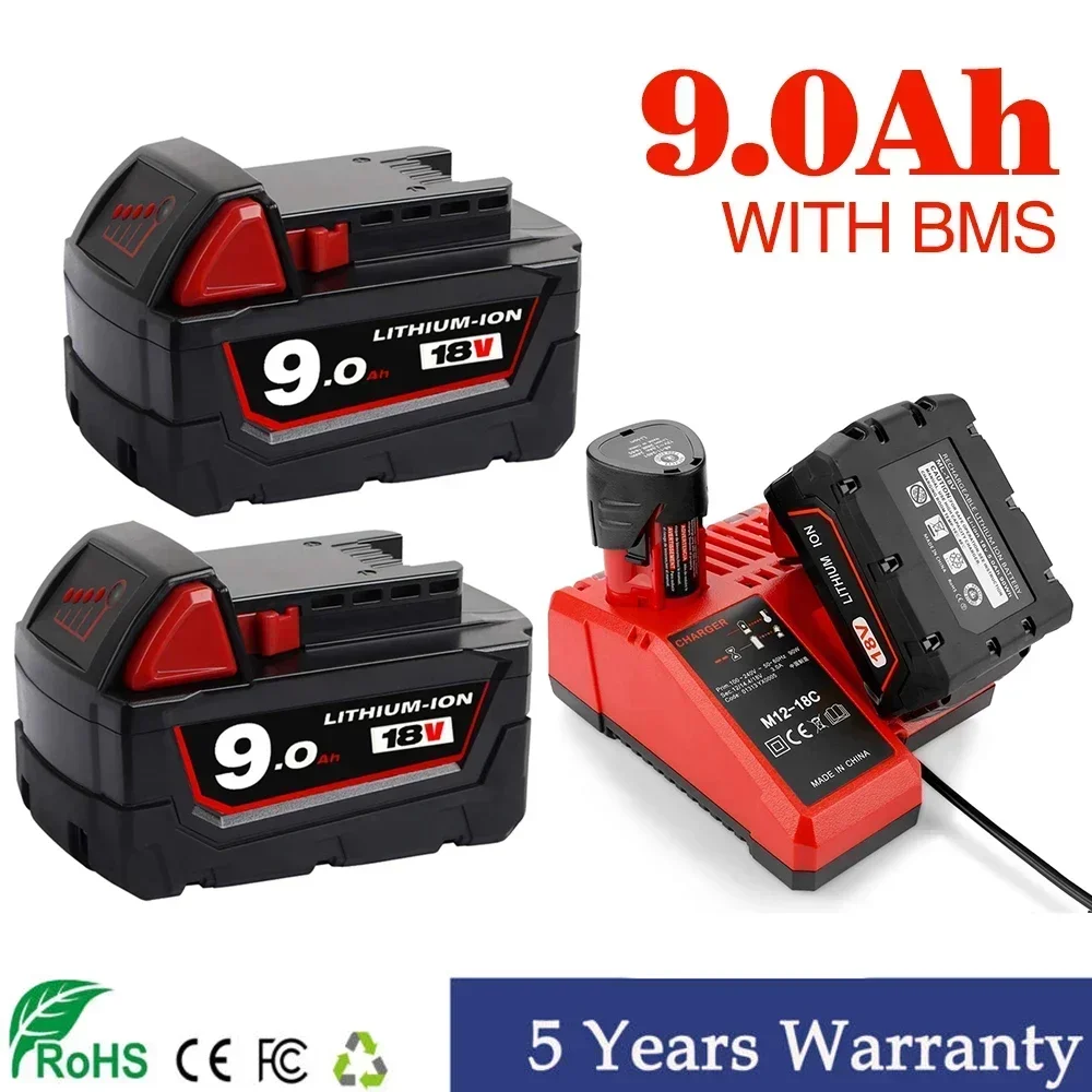 

NEW 18V 9AH For Milwaukee Battery 18B6 18V XC Li-ion 48-11-1860 48-11-1852 48-11-1850 48-11-1840 48-11-1820 Batteries Charger