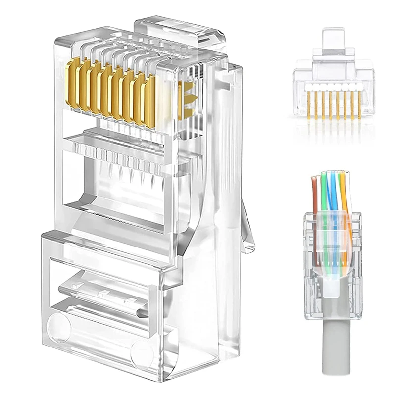 100Pcs Cat6 / Cat5e RJ45 Pass Through Connector Bundle With Crimping Tool