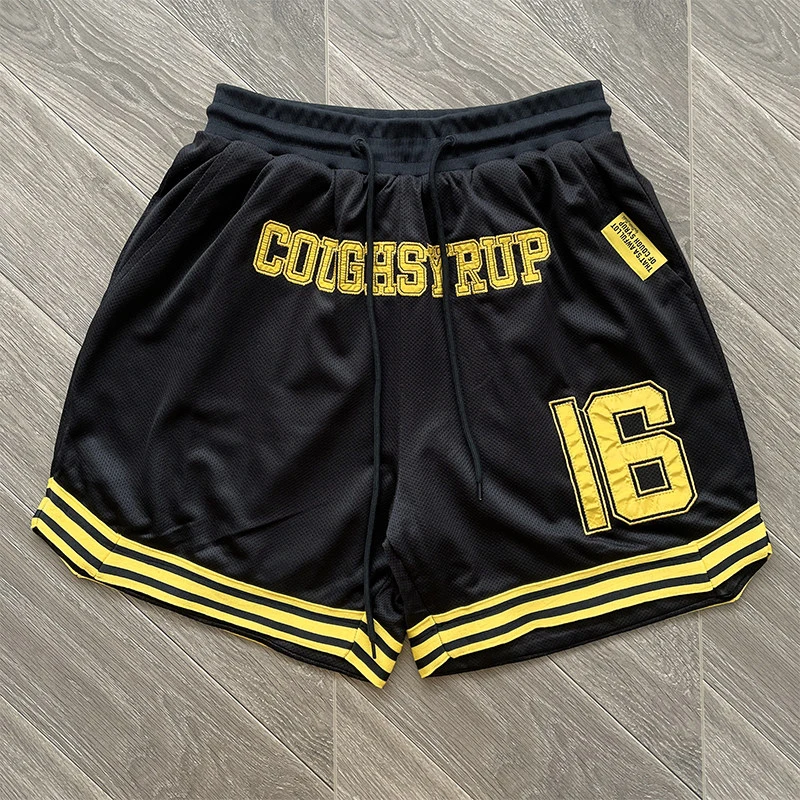 2026 Trend That's A Awful Lot of Cough Syrup Casual Shorts Splicing Embroidery Mesh Breathable Sports Shorts Men's Clothing