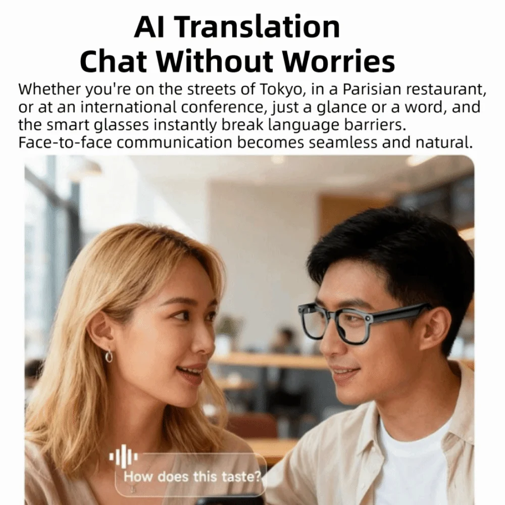 Real-time Translation AI Smart Glasses Wearable Tech 1080P Video Recording Smart AI Glasses Waterproof Bluetooth Audio