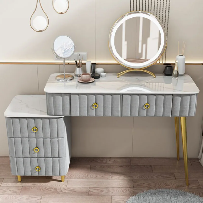 Luxury Nordic Dressing Table Mirror Chair Bedroom LED Modern Dressing Table Drawer Coiffeuse De Chambre Furniture Makeup