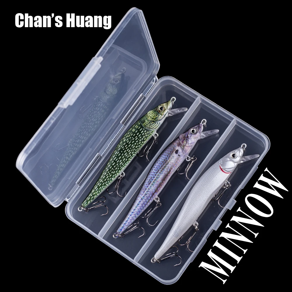 Chan's Huang 3PCS / BOX Shallow Diver Minnow Artificial Hard Bait Bass Trout Perch Wobblers Lures Floating Minnow Fishing Set