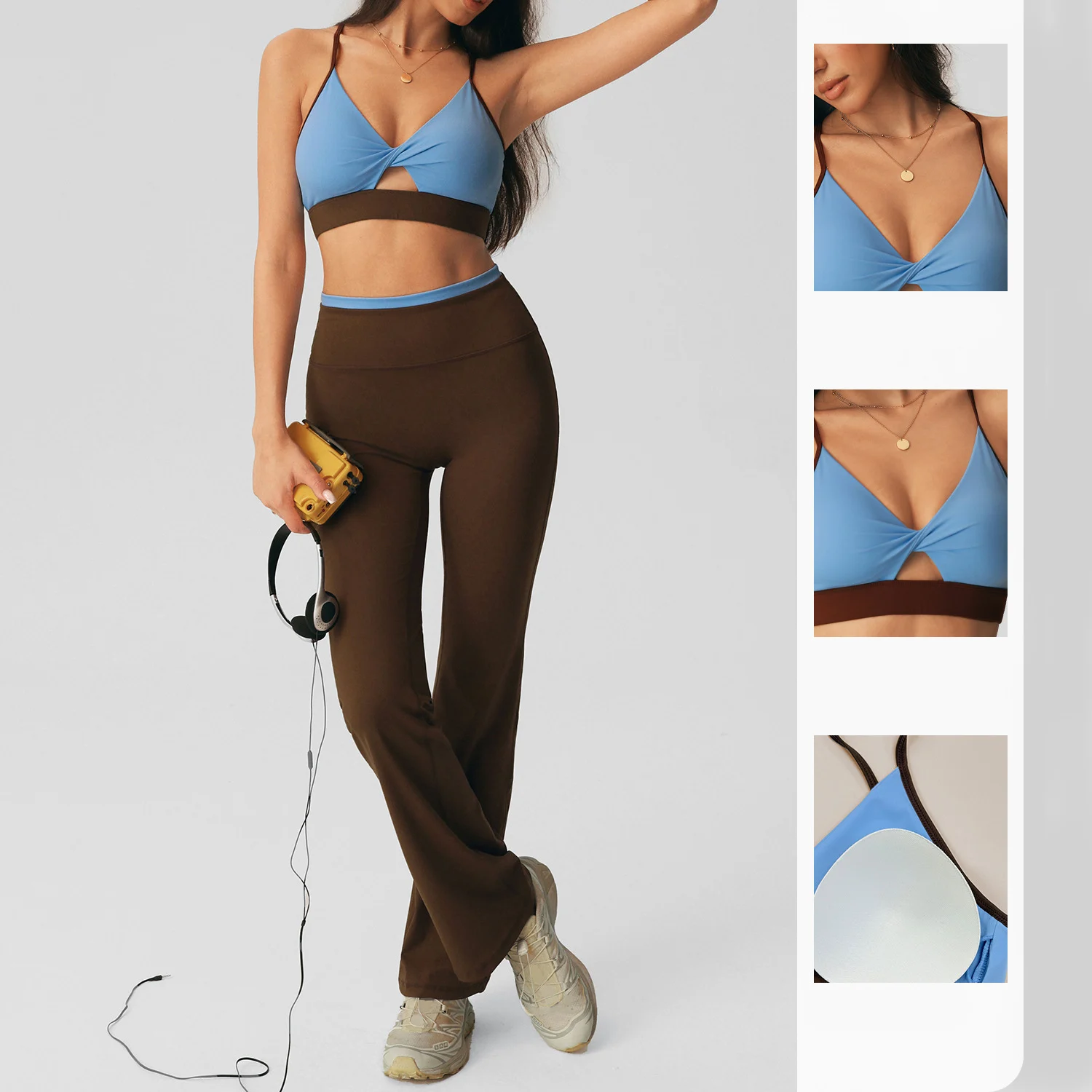Sporty Pilates Wear Set 2Pcs Sets High Support Sport Bra & Flare Leggings Naked Feel Pilates Yoga Pants Fitness Workout Wear