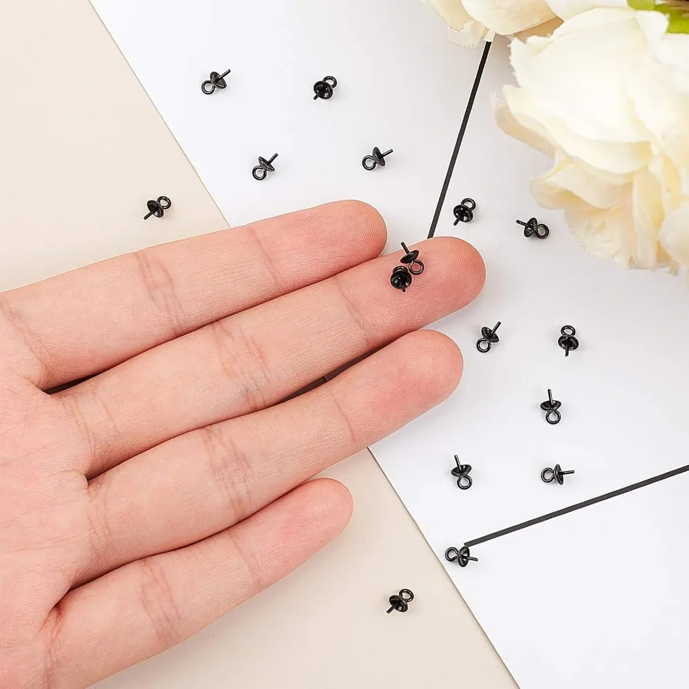 50pcs Gunmetal Stainless Steel Screw Eye Pin Peg Bails Small Screw Eye Pins Clasps Hooks 0.8mm Pin Eye Screws Connectors