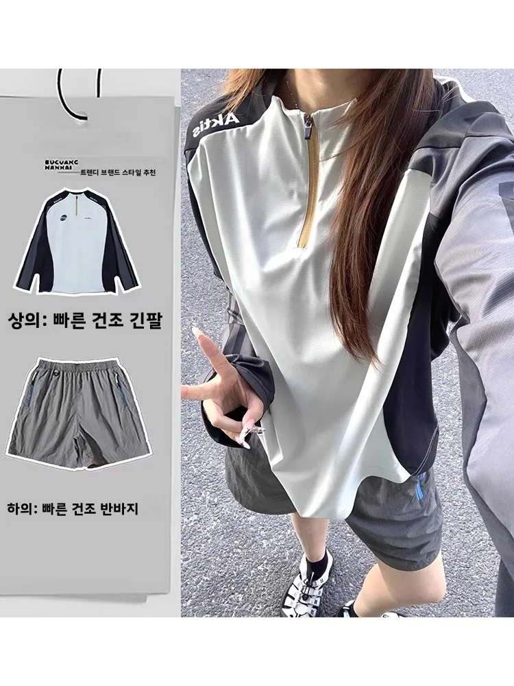 

Женская футболка на молнии American Sle Long Sve f, тонкий комплект для бадминтона, уличный солнцезащитный костюм для велоспорта