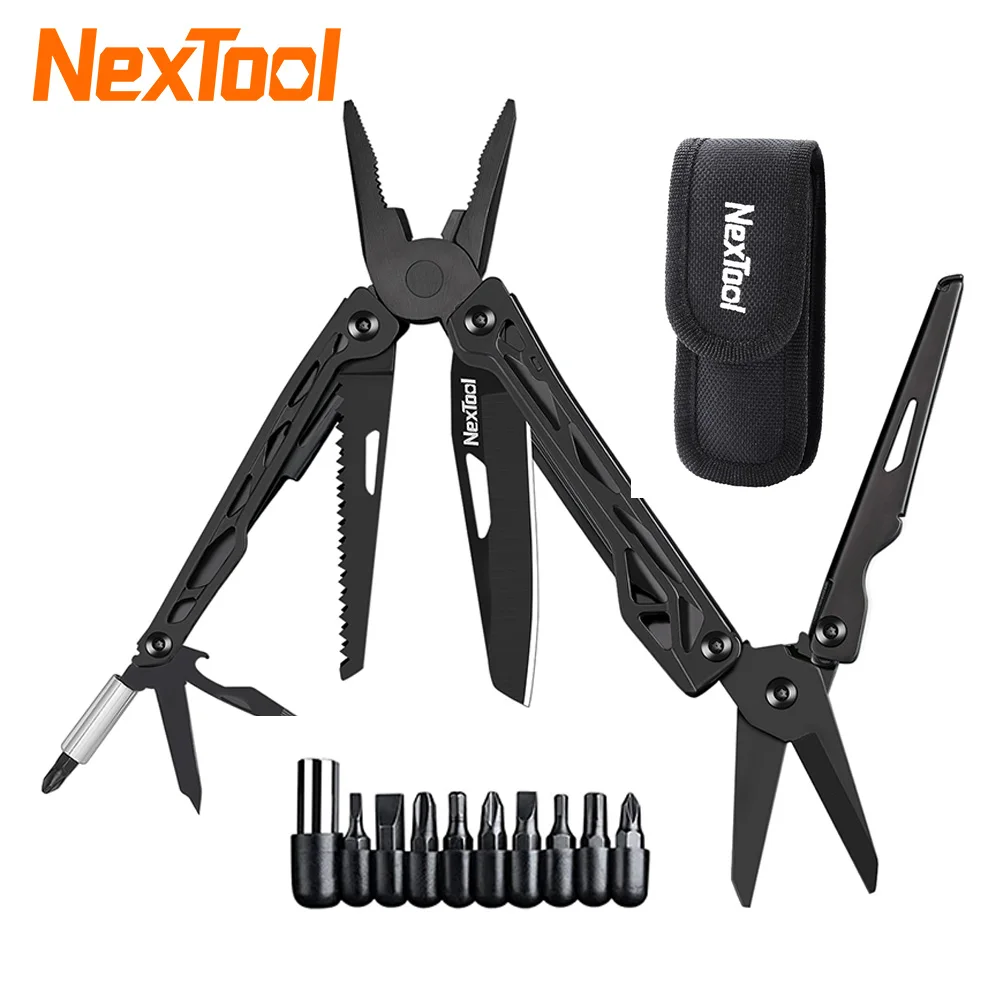 NexTool Black Knight Multitooltang 11-in-1 Opvouwbaar met mes, schaar, schroevendraaierbits voor outdoor, kamperen en overleven