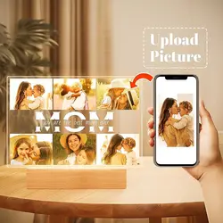 Personalized Mother's Day Gifts Acrylic Photo Plaque Custom Photo Collage Picture Frame Gift for Friend Mom Dad Family Bedroom