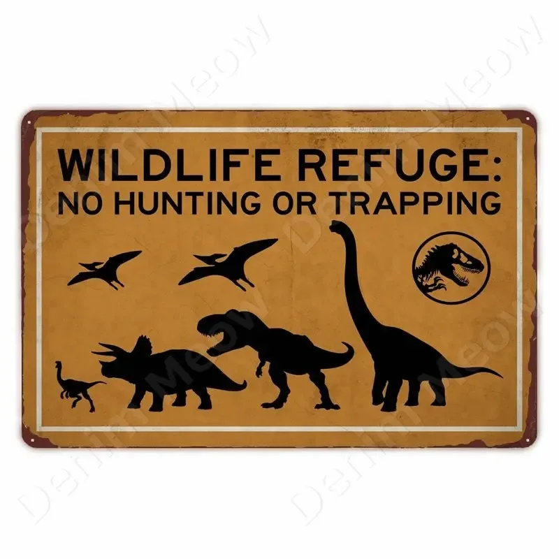 FJ Metal Tin Signs Beware of Raptor Funny Posters Slow Down Sign Garden Home Wall Outdoor Zoo Plaque Dinosaur Decor