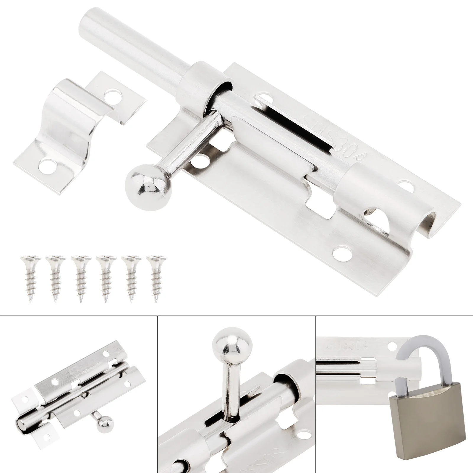 Stainless Steel Door Latch Room Door Security Bolt Home Hardware Gate Safety Door Lock for Wooden / Room Door / Bathroom