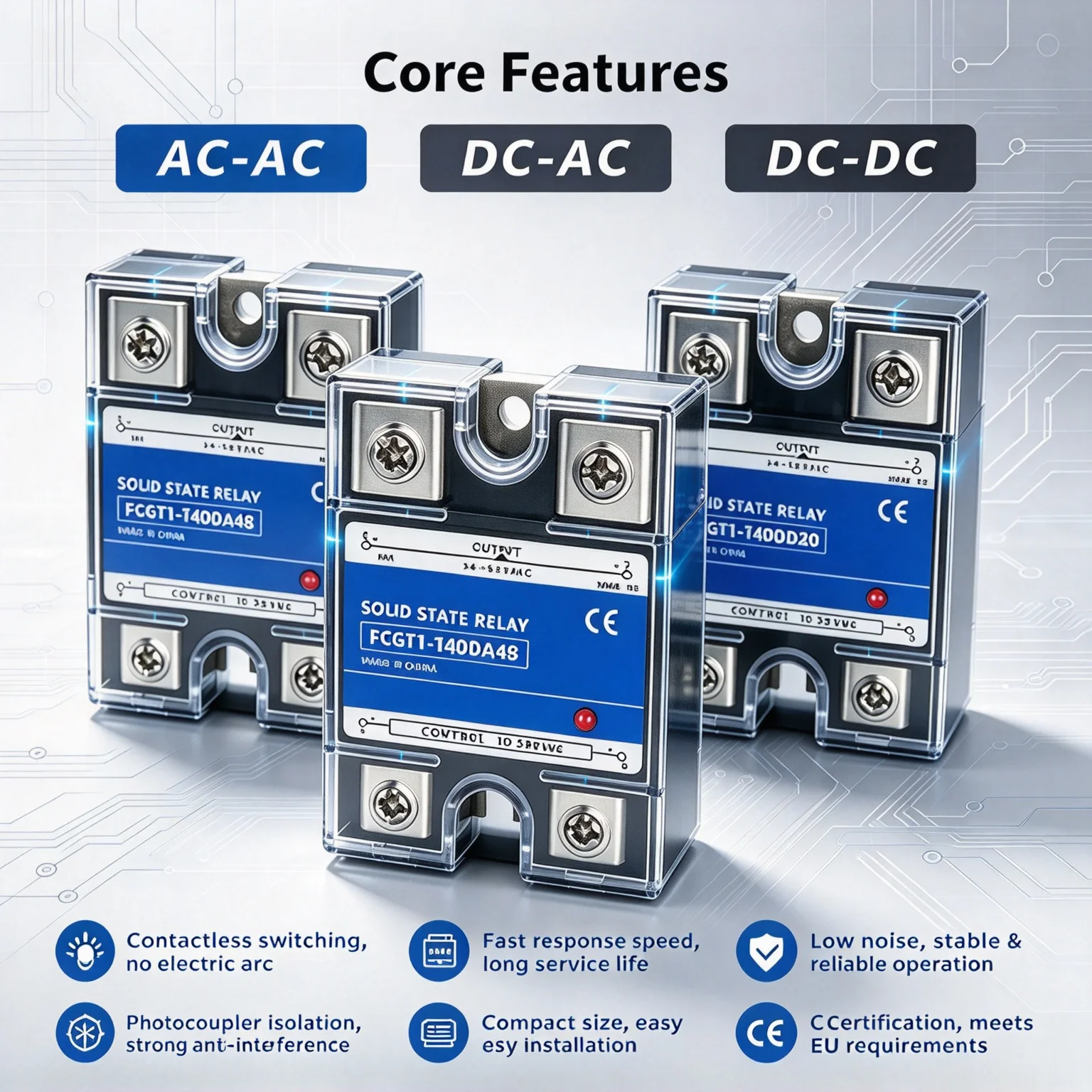 DC Control AC 10A 25A 40A Single Phase SSR DC Control DC AC Control AC Solid State Relay 60A 80A 100A 120A