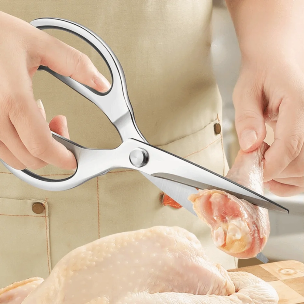 Durable Stainless Steel Kitchen Scissors Heavy-Duty Sharp Barbecue Scissors Long Chicken Bone Scissor Meat