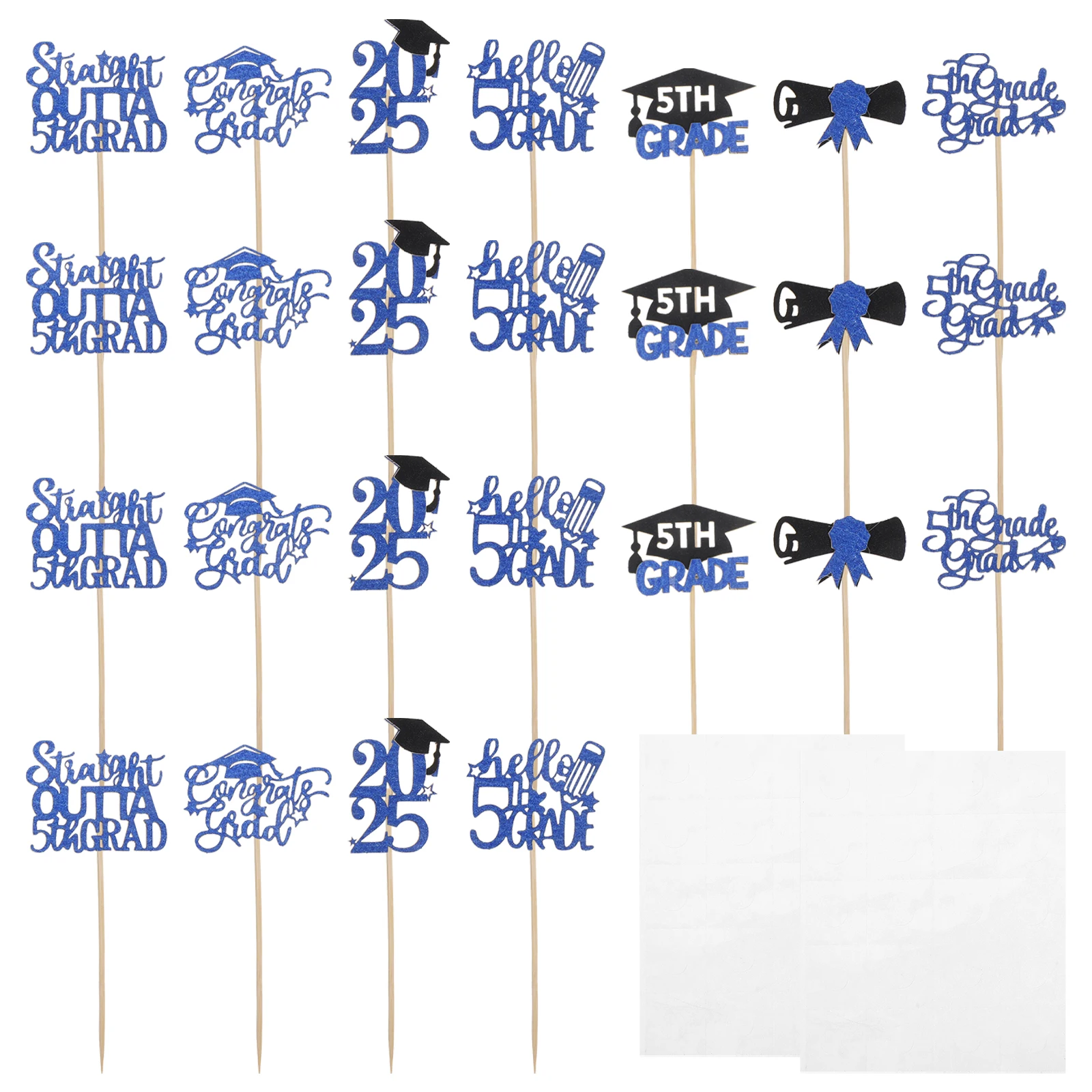 

40 Pcs Graduation Party Supplies Cake Insert Cupcake Decorations Card Blue Congrats Topper