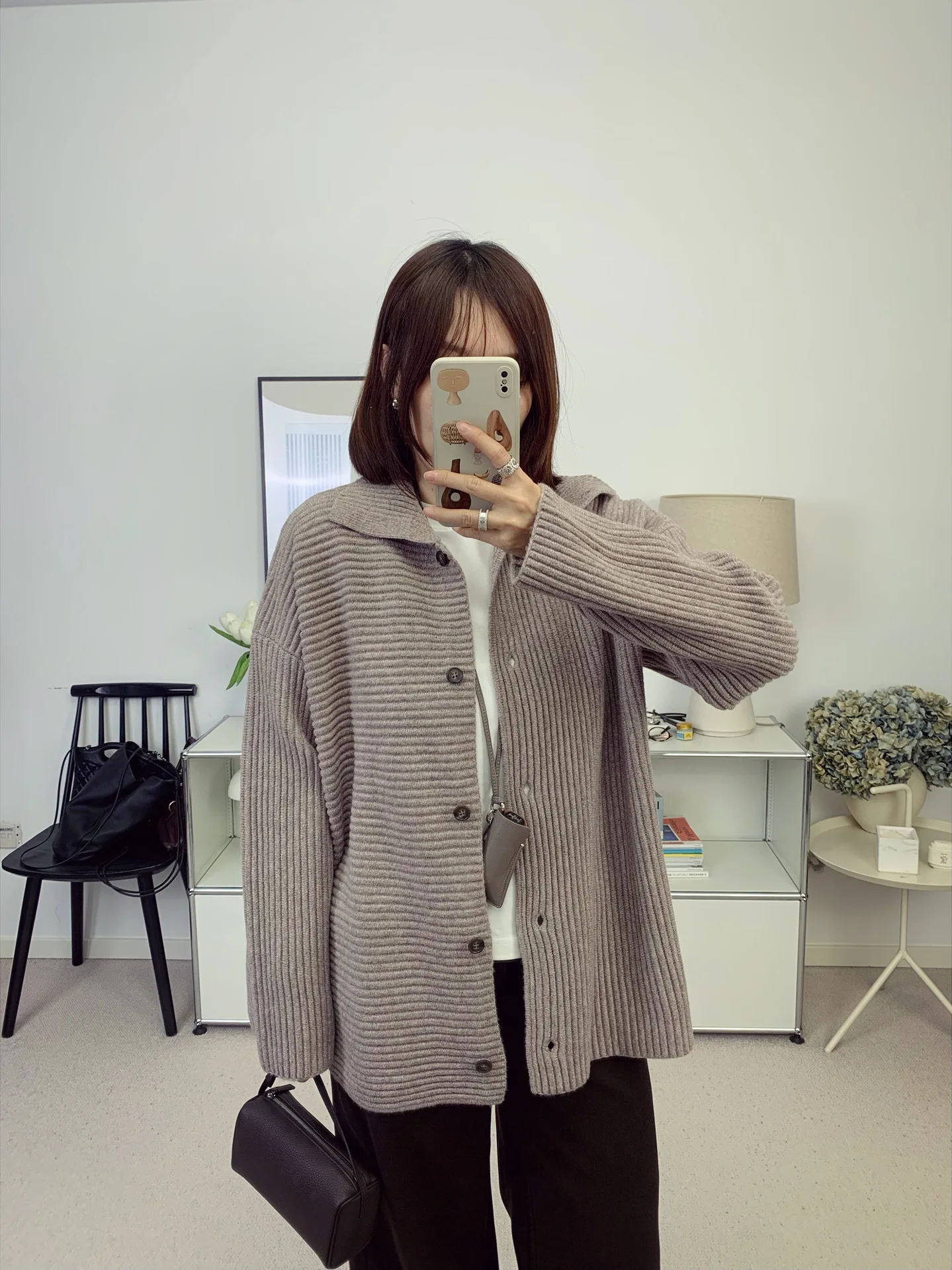 

Вязаный кардиган Lu из плотной мериносовой шерсти с высоким воротником, многофункциональный, в полоску, свободного кроя, женский свитер Ci Walk Faion