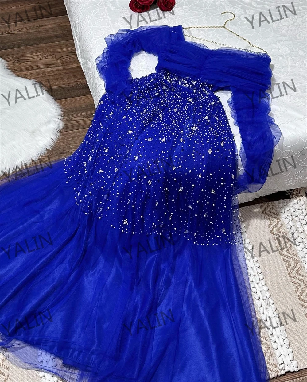 Customized One Shoulder Long Sleeve Prom Gown Illusion A-line Mesh Dress Temperament Evening Dresses for Women Tulle فساتين الحف