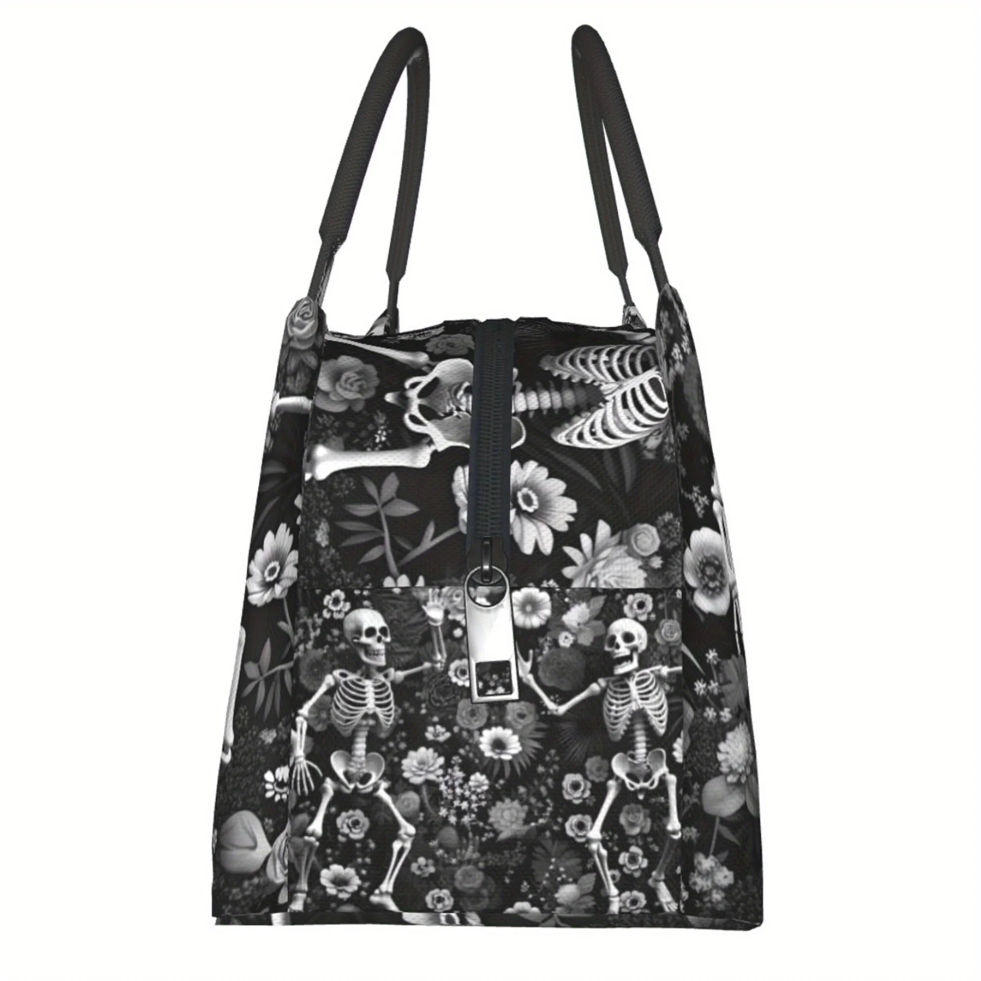 Skull Skeleton Print Insulated Lunch Bag Portable Reusable Cooler Bag for Picnic Office Travel Durable 600D Polyester Tote
