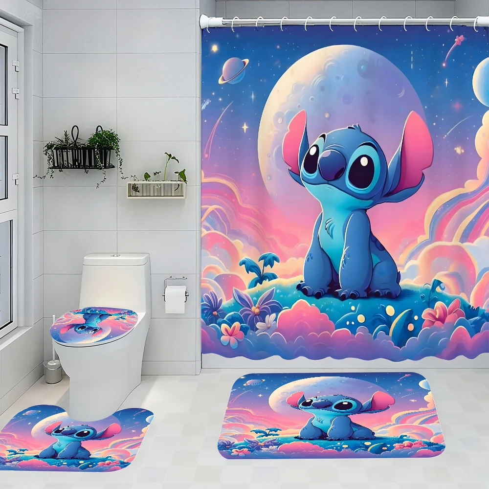 

Disney Stitch Bathroom Four-piece Set - Avant-garde Waterproof Shower Curtain, creating a complete bathroom kit