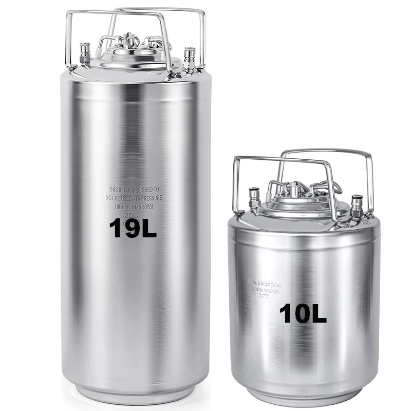 Stainless Steel Ball Lock Keg, 19/10L Corny Keg Beverage Container Home Brew Craft Beer Barrels Gas Fermentation Keg with Handle