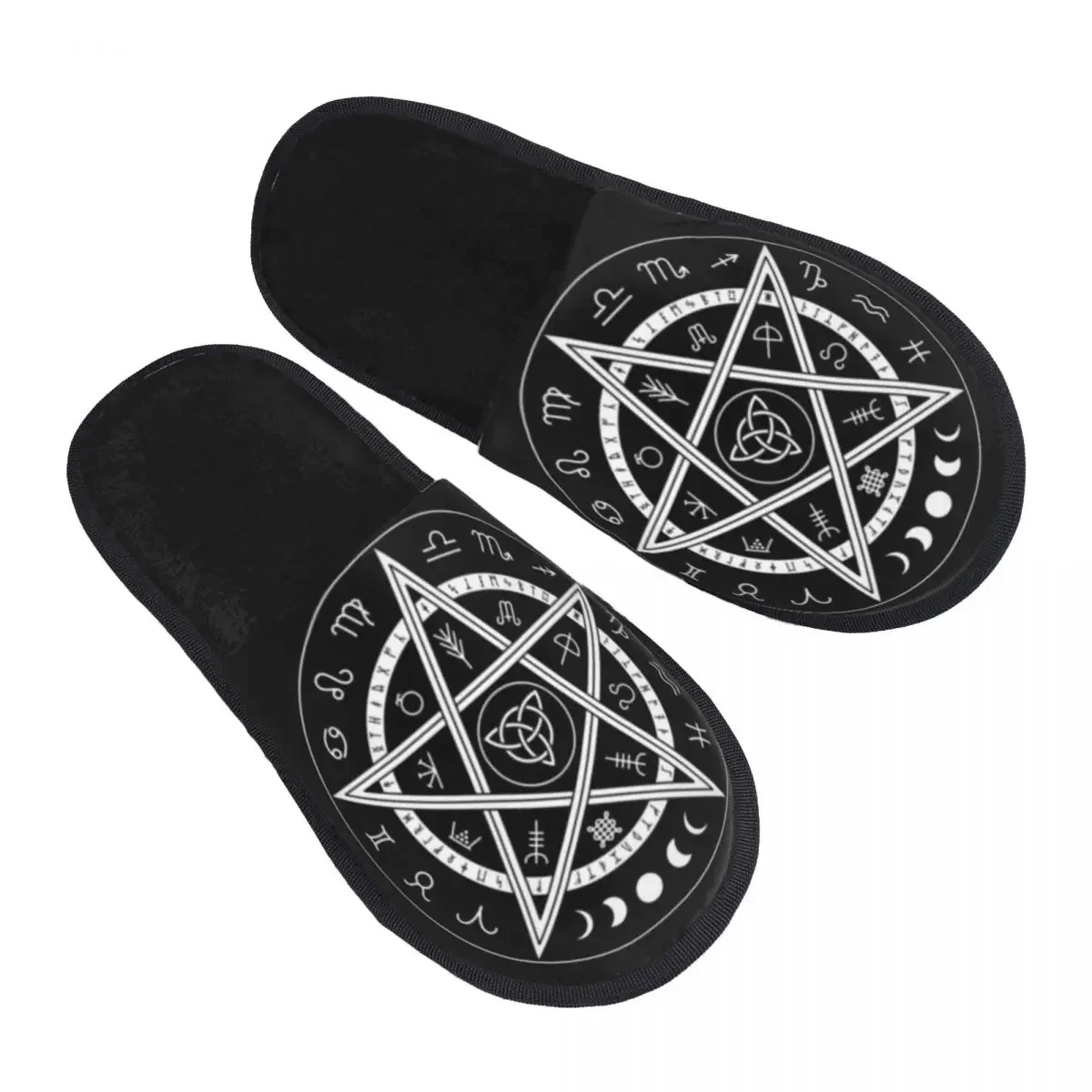 Fur Slipper For Women Men Fashion Fluffy Winter Warm Slippers Magic Pentagram Occult Symbol House Shoes