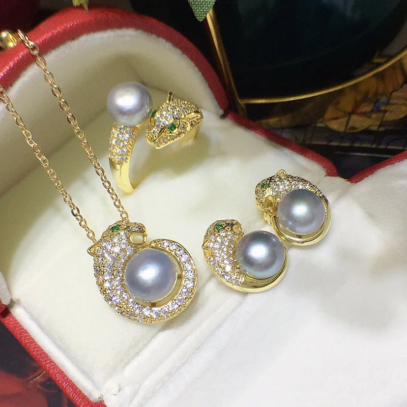 

Один комплект, подвеска с леопардовым крючком из пресноводного жемчуга 8-9 мм/серьги/кольцо серое/розовое/черное/желтое/фиолетовое