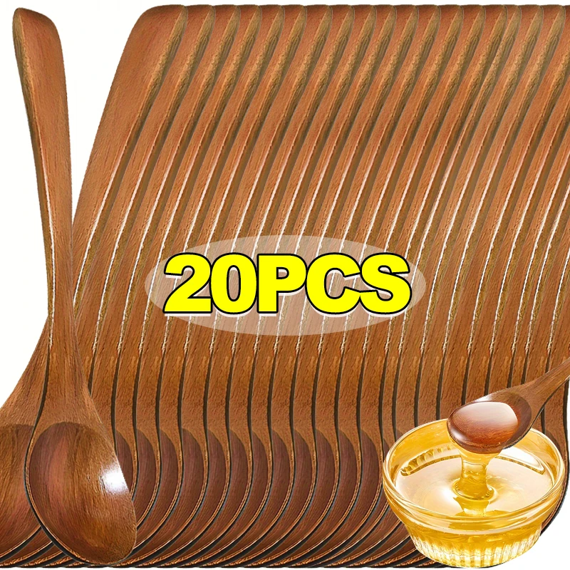

20/1Pcs Wooden Spoons for Eating Honey Spoons Wood Teaspoons for Stirring Coffee Kitchen Serving Scoop for Soup Desserts Cereal