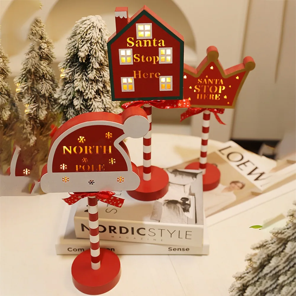 

Hight Quality Santa Stop Here Led Light Night Light Navidad Wooden Christmas Decoration Lamp Stop Sign Light Garden