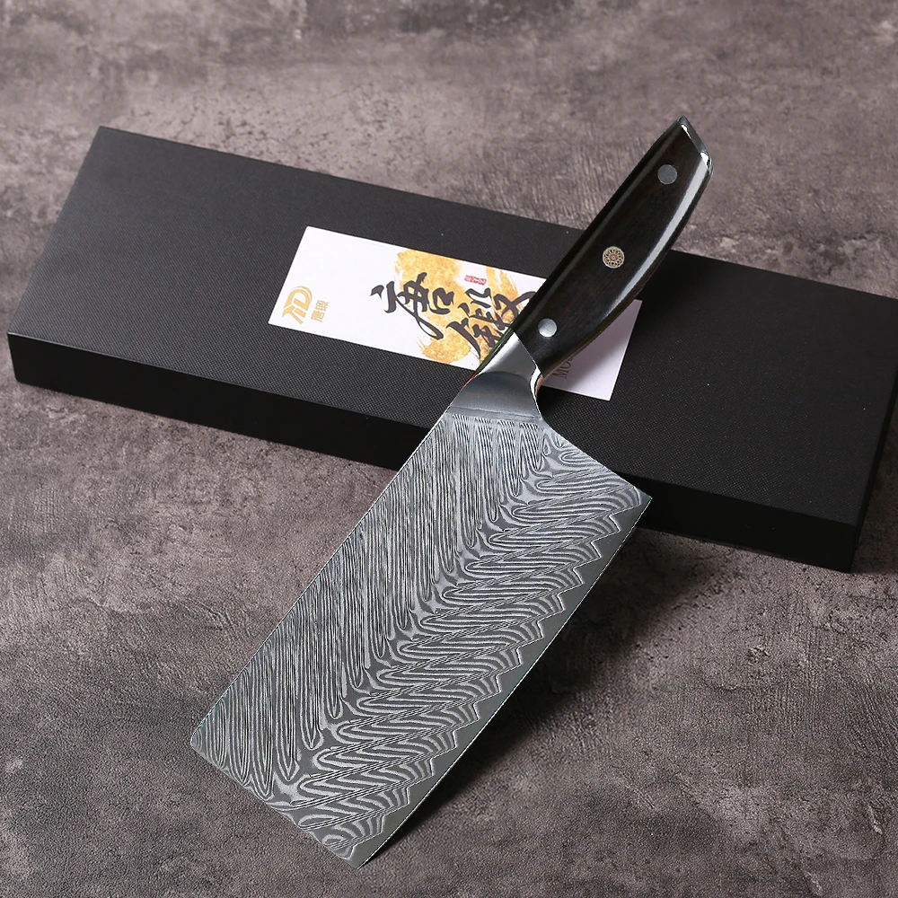 

Кухонный нож-тесак MOSTODOZO 7 дюймов из дамасской стали, профессиональный поварской нож для нарезки овощей и мяса, острый китайский нож-измельчитель