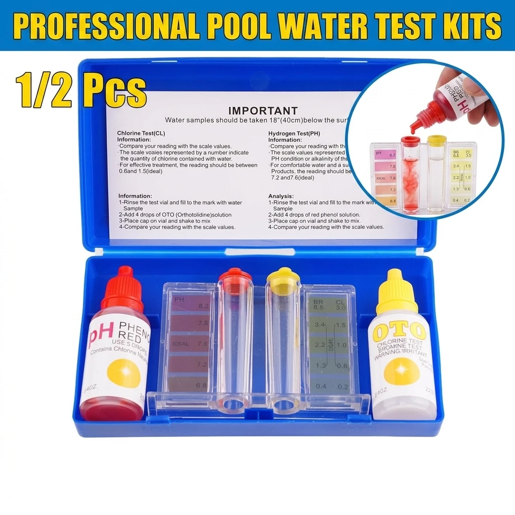 1/2set PH Chlorine Water Quality Test Kit Swimming Pool Tester Water Testing Box Accessories For Pool