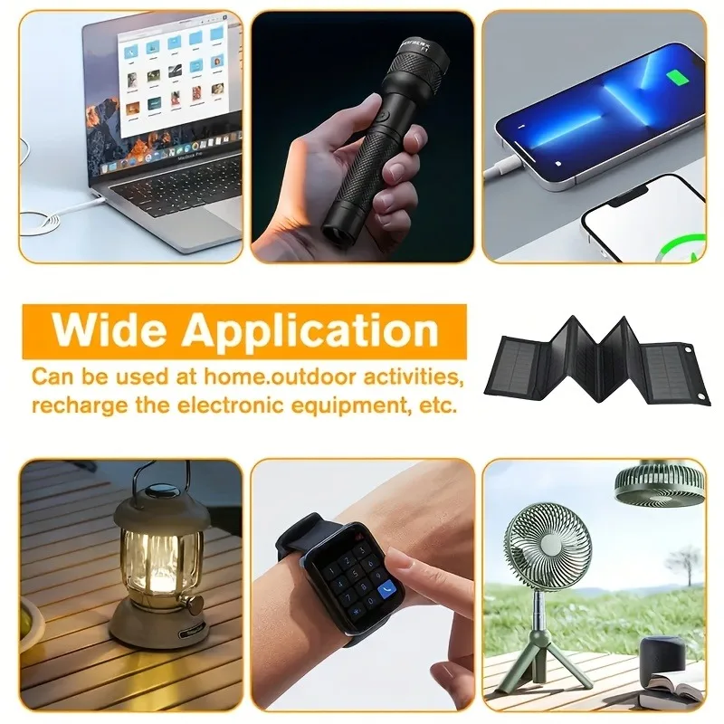 Foldable Mobile Phone and Computer Fast Charging USB 30W Waterproof Solar Panel Battery Suitable for Camping and Hiking
