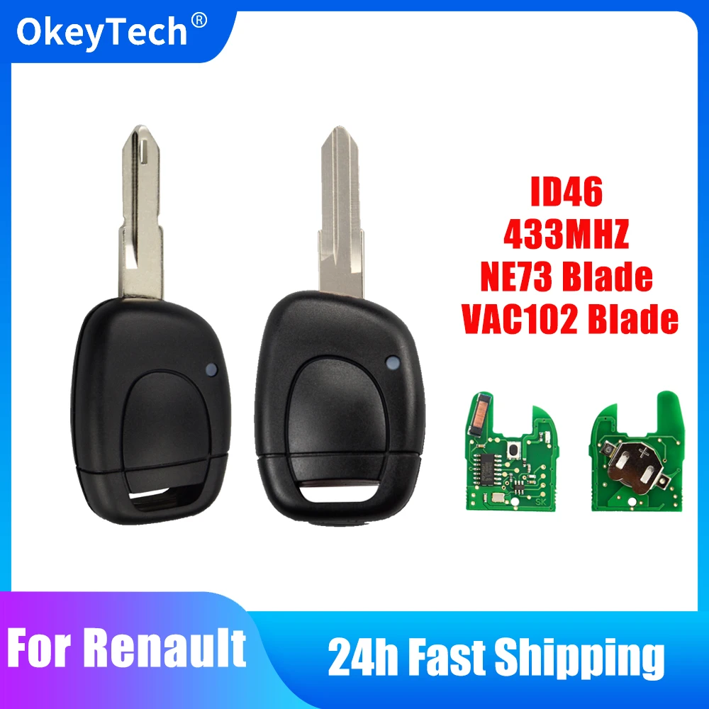 

OkeyTech 1 Button 433Mhz Car Remote Key Fit For Renault Clio Master Twingo Kangoo NE73 VAC102 Blade ID46 PCF7946 Chip Shell