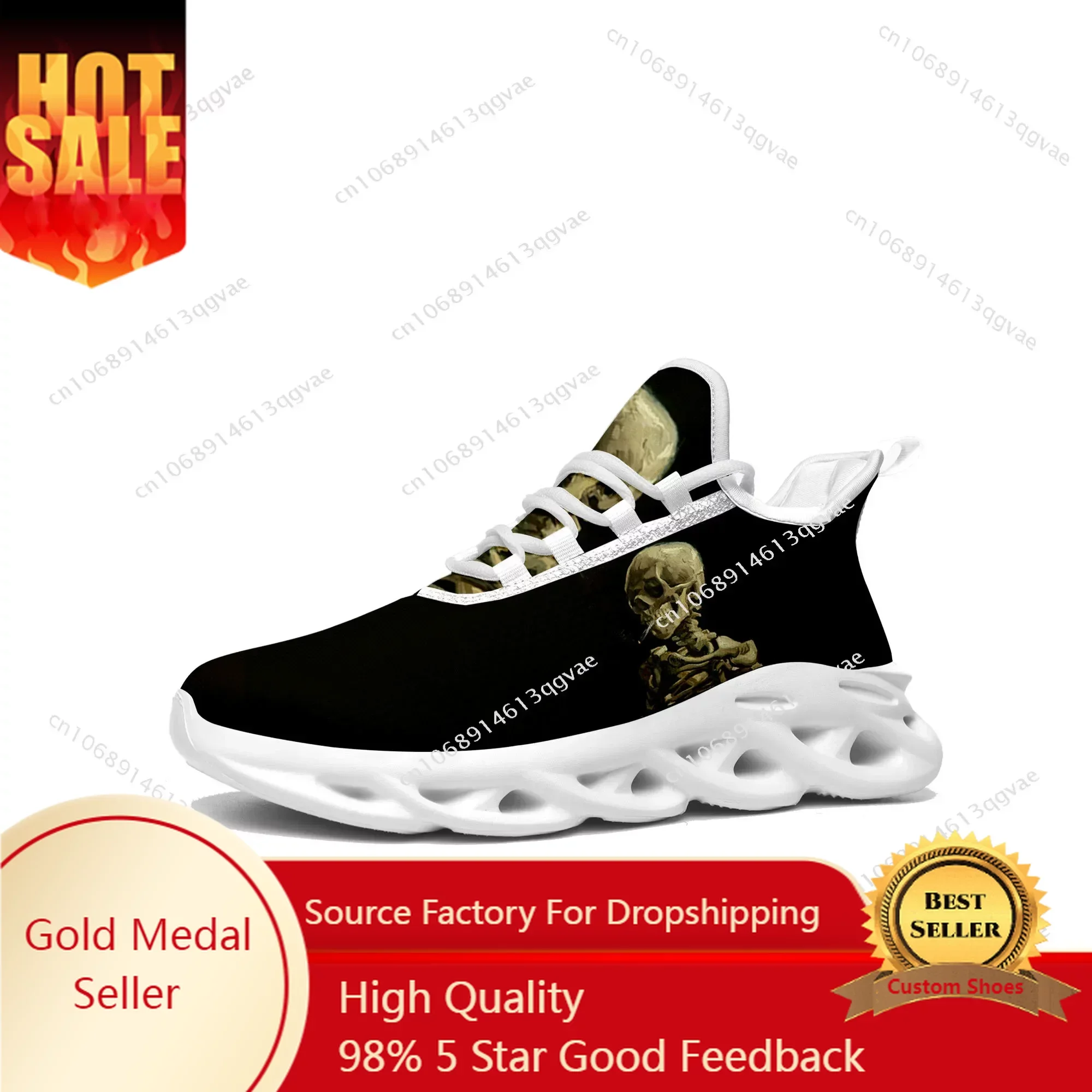 

Van Gogh Smoking Skeleton Flats Sneakers Mens Womens Sports Running High Quality Sneaker Lace Up Mesh Footwear Tailor-made Shoe