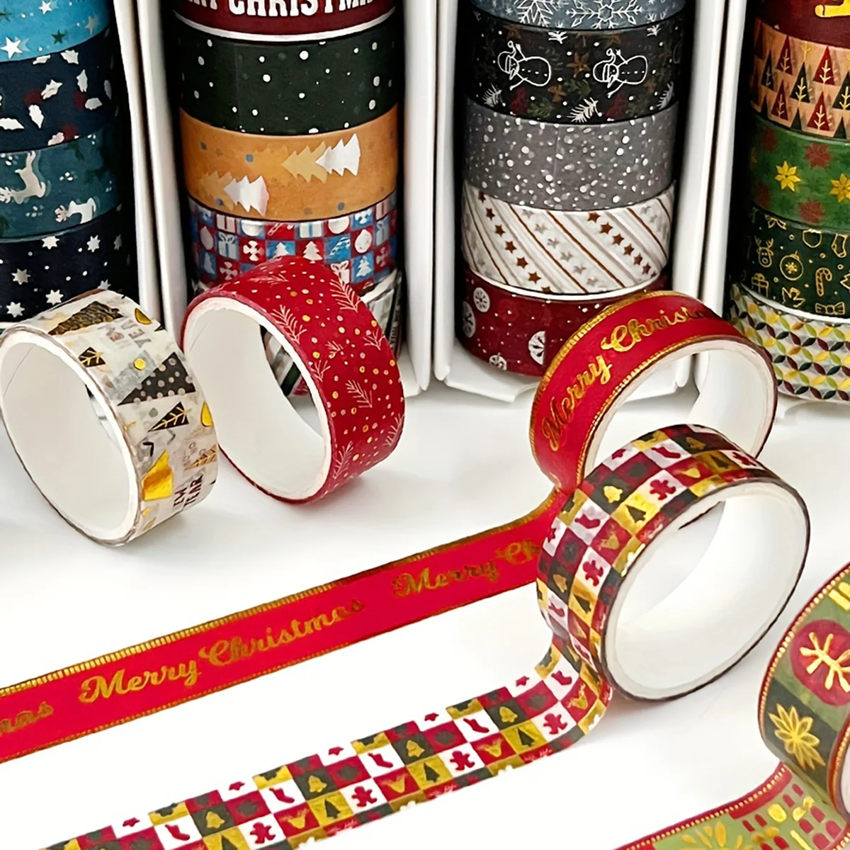 6 rolos, fita washi da série de Natal, adequada para caixas de presente DIY e decorações de Natal, suprimentos de férias da moda