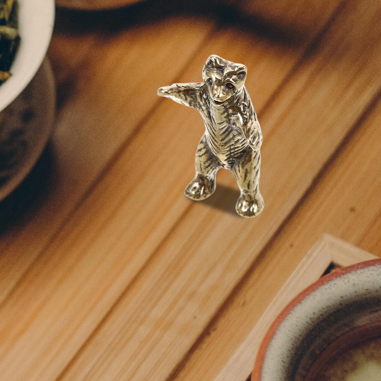 

Brass Bear Decor Miniature Statue Indoor Desktop Adornment Safe Unique Delicate Design Stable Brass Bear