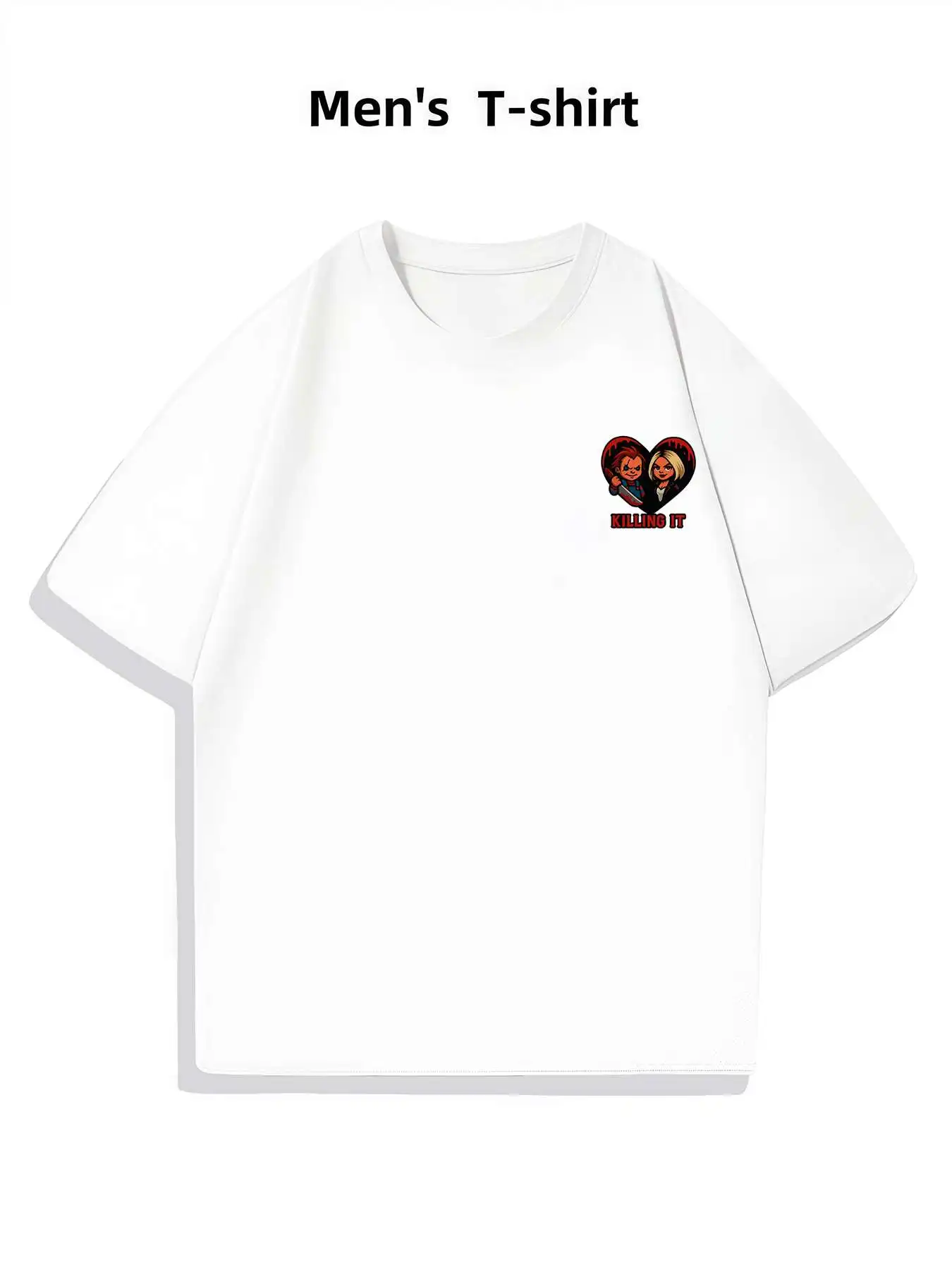 فيلم الرعب تشاكي تي شيرت رجالي مطبوع على الوجهين عصري كاجوال برقبة دائرية 220gsm تي شيرت من القطن الخالص #2