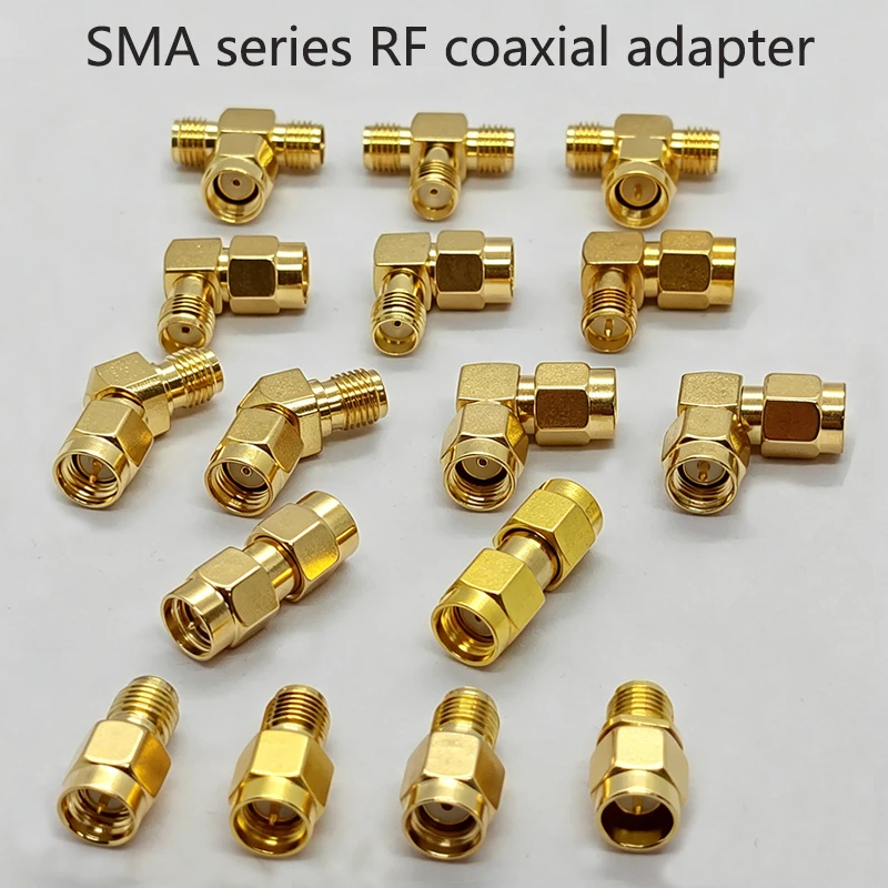 1PC SMA Series RF Coaxial Adapter Gold Plated SMA T Type/Right Angle/Straight 45° 90° SMA Adapter for WiFi Router GPS