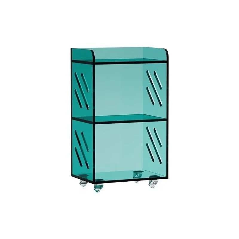 Mobile bookshelf acrylic shelf floor with wheel storage side cabinet