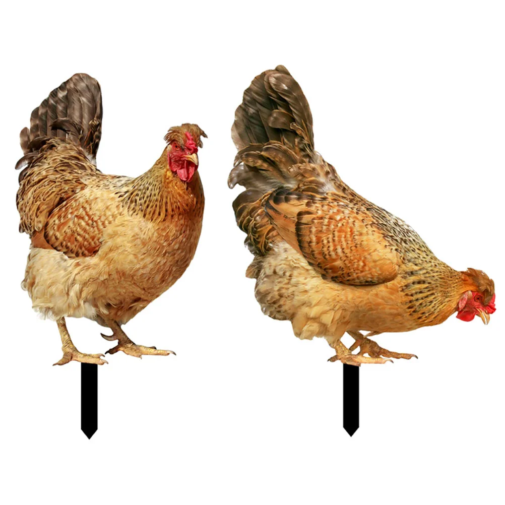 

2 Pcs Chicken Garden Decoration Lifelike Stake Lawn Insert Decorate Yard Ornament Acrylic Decorative