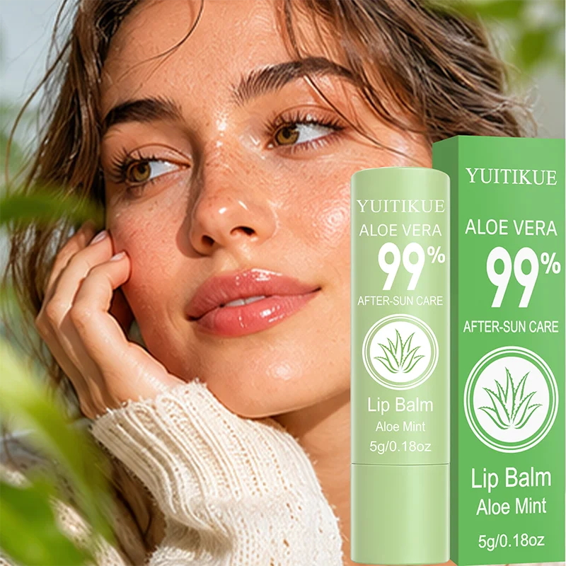 YUITIKUE Aloe Mint Lip Balm 99% Aloe Vera After Sun Lip Care Hydrating Lipstick For Dry Chapped Lips