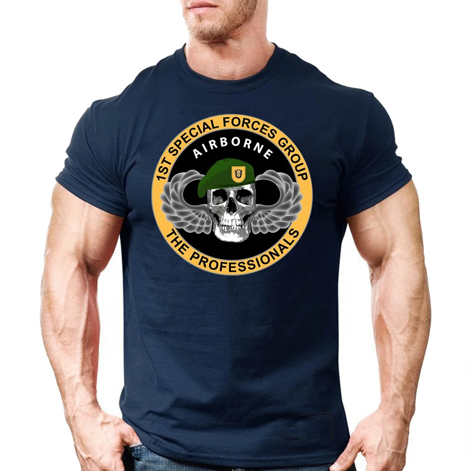 USA 1ST Special Forces Group Airborne SFG Skull T Shirt Men American Military Army The Devils Bridge T-Shirt Trend Mens Clothing