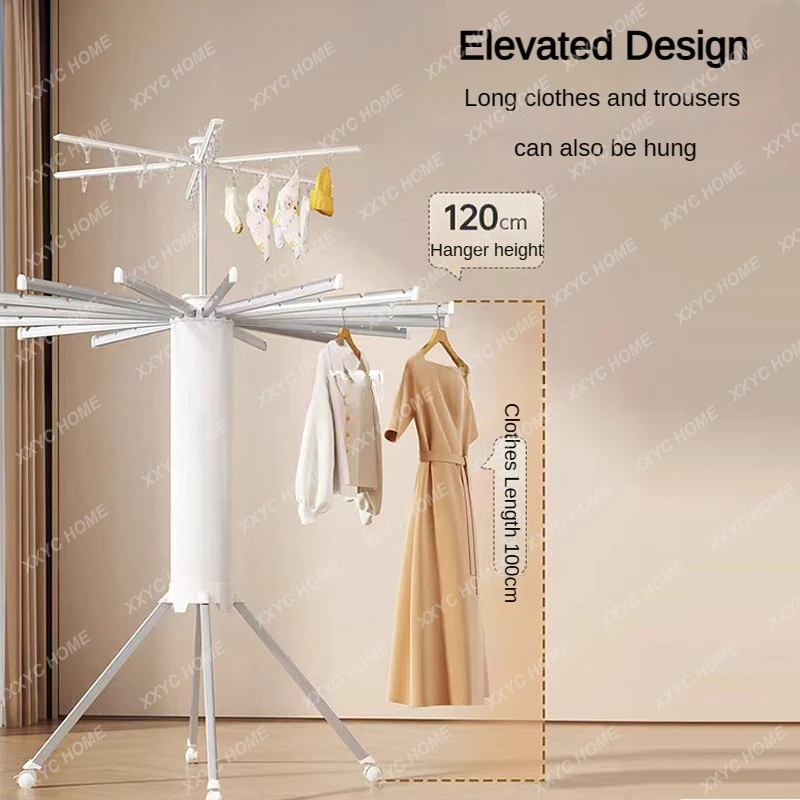Foldable Clothes Drying Rack, Movable Rotary Laundry Hanger, Clothes Drying Rack with 16 Poles, Upgraded Home Clothes Rack Stand