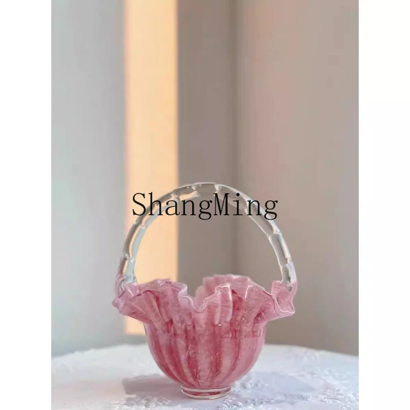 

FG new medieval light luxury glazed vase pink Fenton pleated skirt small basket fruit plate