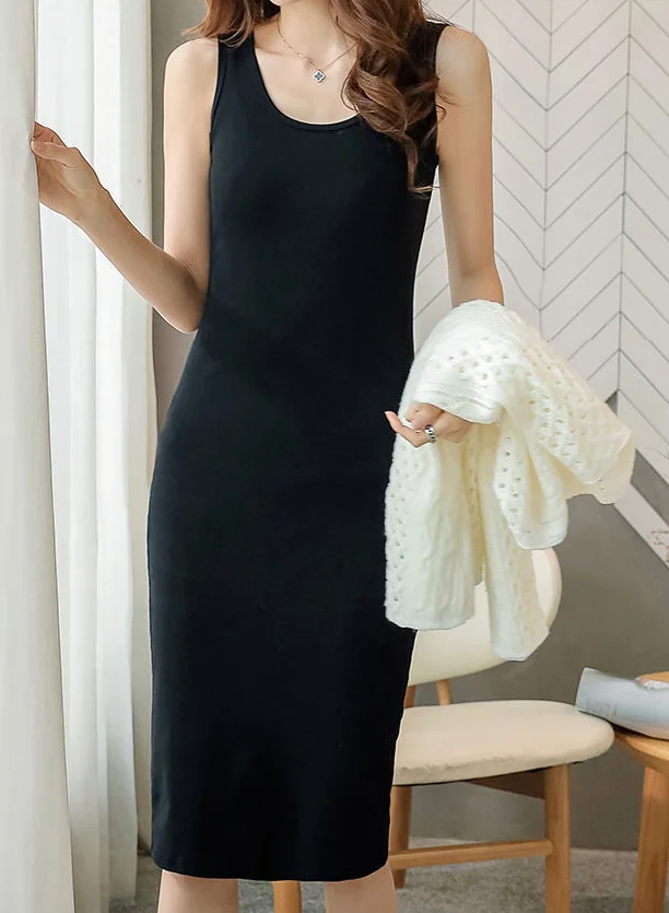 

Летнее платье-майка для женщин: простое, универсальное, однотонное, облегающее, без рукавов, в деловом стиле, миди, Vestidos