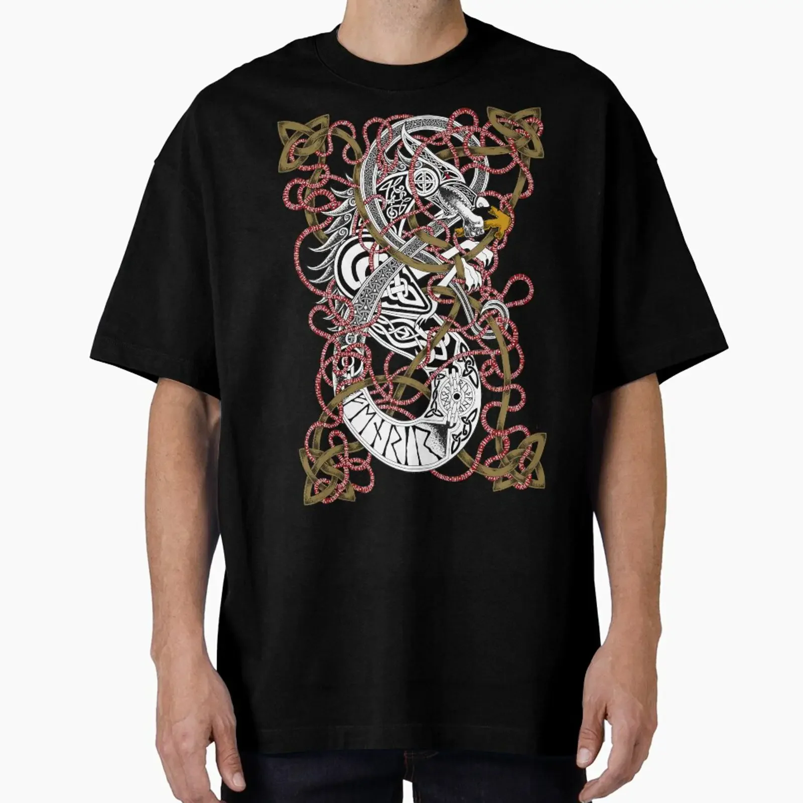 Fenrir the Wolf Norse Mythology Knotwork Coloured designed and sold by MythicComicsArt vintage Washed Slightly designer clothes