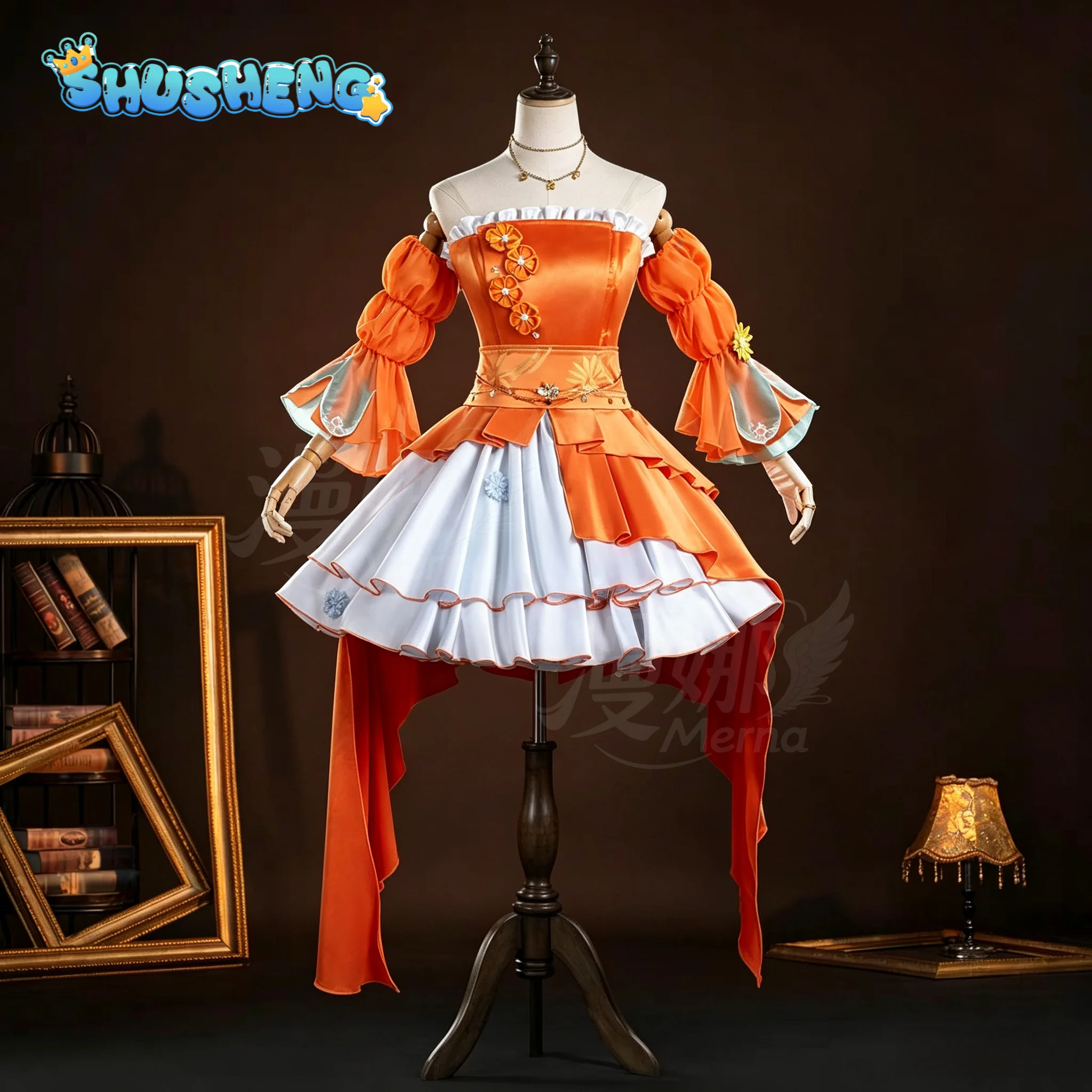 Genshin Impact Yoimiya New Orange Lolita Dress Cosplay Costume Game Anime Halloween Ball Women's Gorgeous Uniform Headwear Props view 2