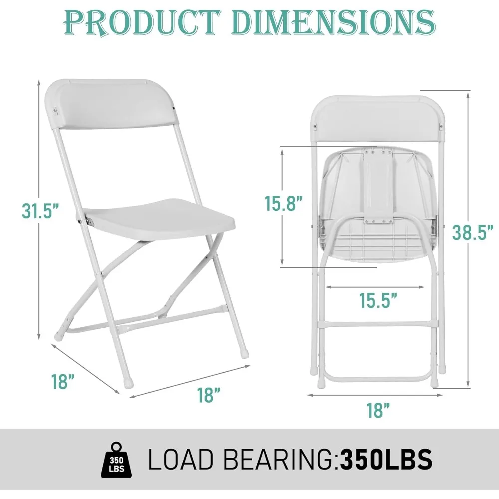 10 عبوات من الكراسي البلاستيكية البيضاء القابلة للطي بإطار فولاذي، كراسي تجارية خفيفة الوزن محمولة للمكتب وحفلات الزفاف والفناء #3