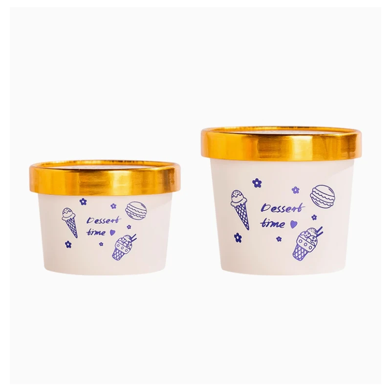 50pcs Disposable Ice Cream Paper Cups Set 120ml/210ml with Lid And Scoop Yogurt Baking Dessert Bowls for Party Packaging Box