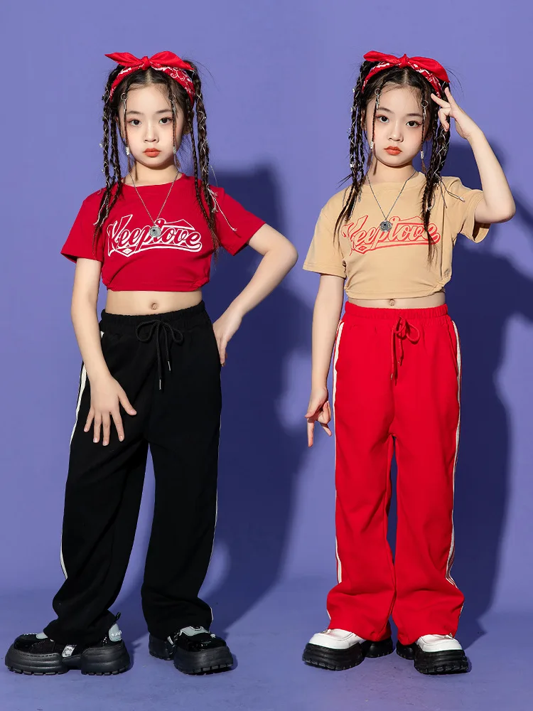 Cool T Shirt Jogger Children Ballroom Jazz for Girls Dancewear Street Dance Wear Stage Outfits Dancing Clothes Hip Hop Costumes