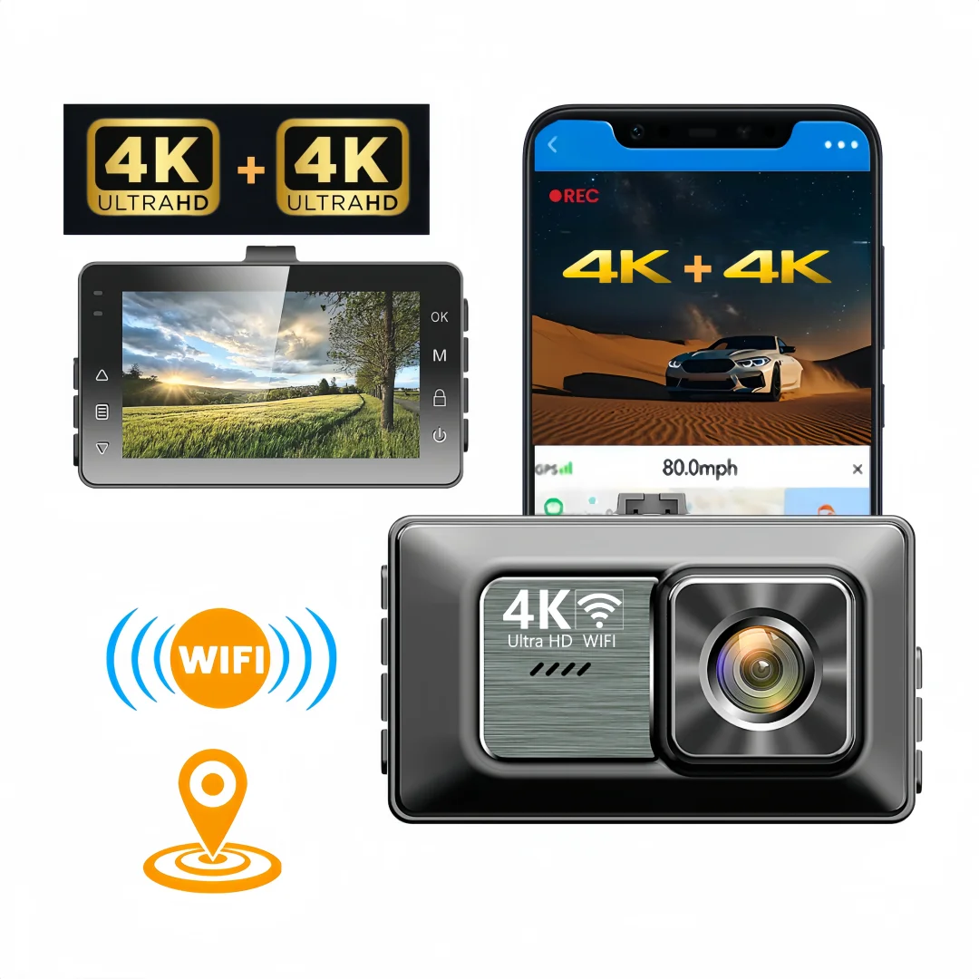 2026 Newest Dash Cam Ultra 4K+4K Dual lens Front and Rear Car DVR Video Recorder Super Night Vision Gps Tracking Wifi App View