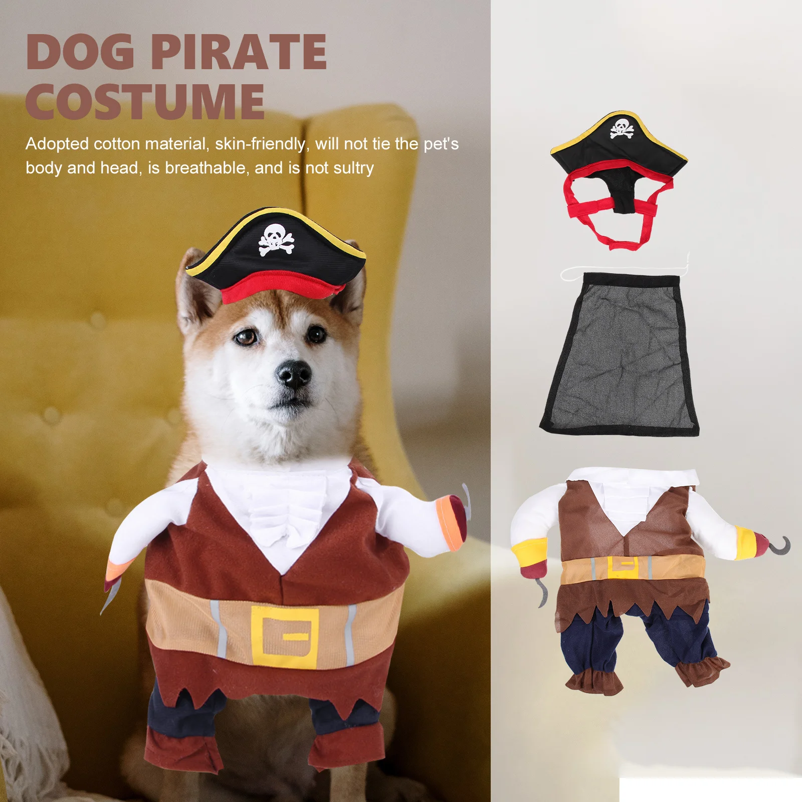 

1Set Pet Transformation Costume Bright Color Pirate Themed Dog Cat Wear for Birthday Parties Halloween Gatherings Free Movement