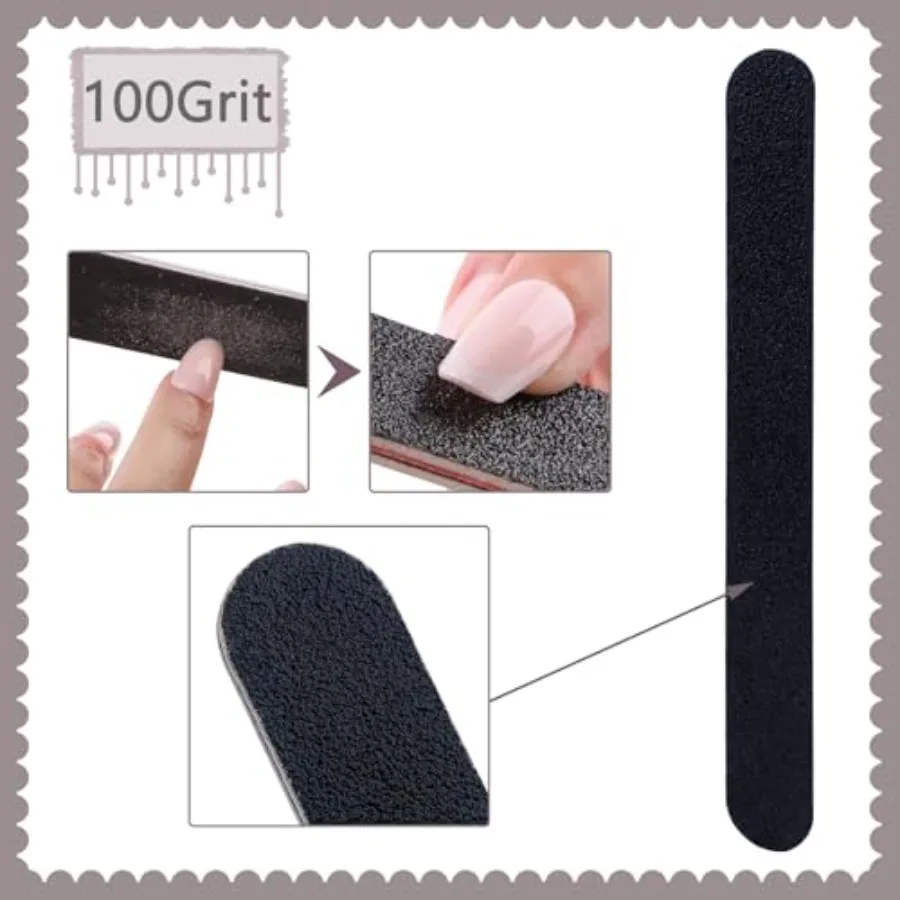 Nail File and Buffer Block, Professional Manicure Tools Kits, 100/180 Grit, Black Nail Pedicure File and Sanding Buffing Grindi