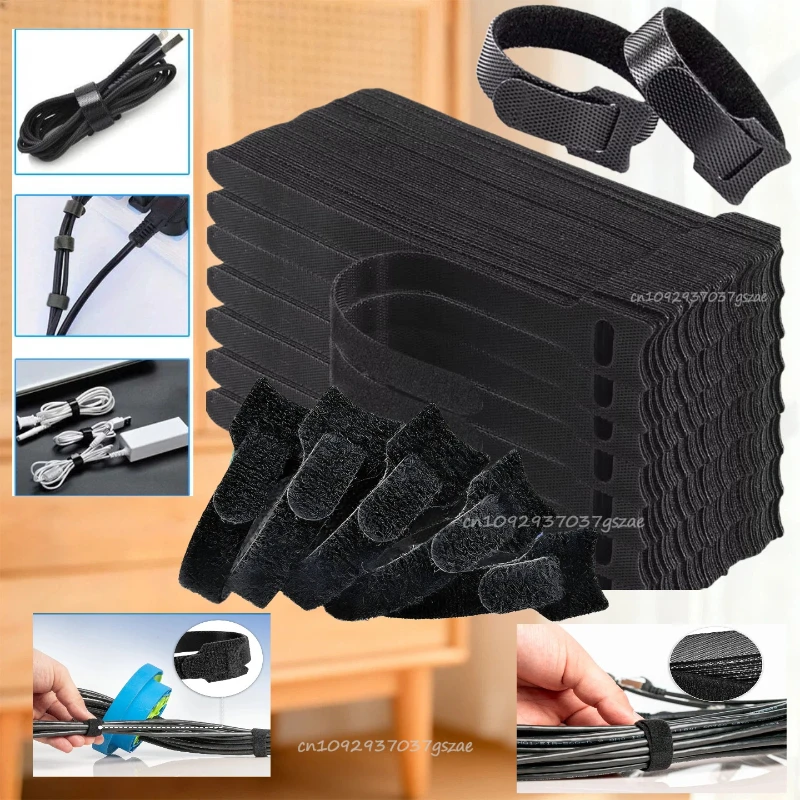 Releasable Cable Organizer Ties Mouse Earphones Wire Management Nylon Cable Ties Reusable Loop Hoop Tape Straps Tie